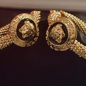 Gold Medallion medusa raised emblem earrings - Unbranded